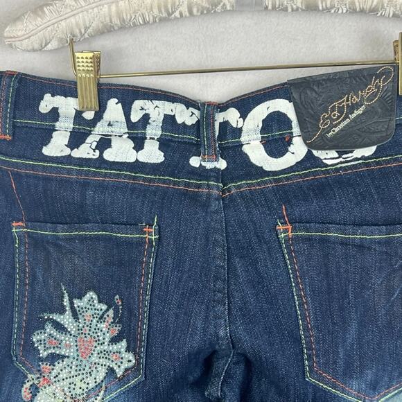 Ed Hardy X Christian Audigier Jeans Womens Size 30 Tattoo You Rhinestone Vintage - Picture 7 of 14
